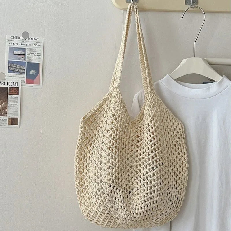 Uionen Custom Name Handmade Embroidery Hollow Knit Bag Large Woven Underarm Shoulder Bag Daily Commute Beach Bag