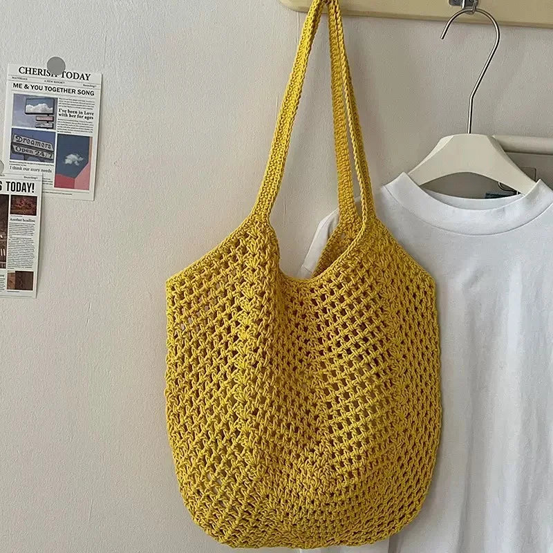 Uionen Custom Name Handmade Embroidery Hollow Knit Bag Large Woven Underarm Shoulder Bag Daily Commute Beach Bag