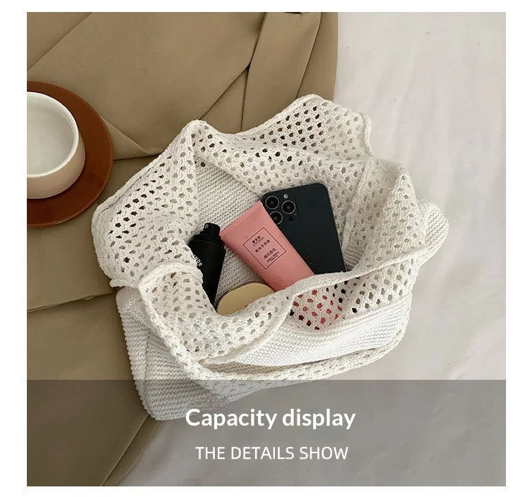 All-In-One Knitted Female Maldives Letter Woven Tote Bag Large Capacity Fashionable Women's Shoulder Bag