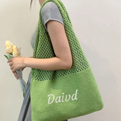 All-In-One Knitted Female Maldives Letter Woven Tote Bag Large Capacity Fashionable Women's Shoulder Bag