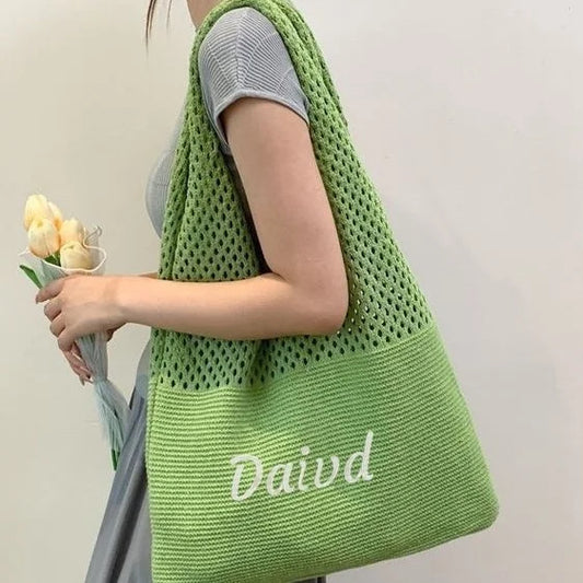 All-In-One Knitted Female Maldives Letter Woven Tote Bag Large Capacity Fashionable Women's Shoulder Bag