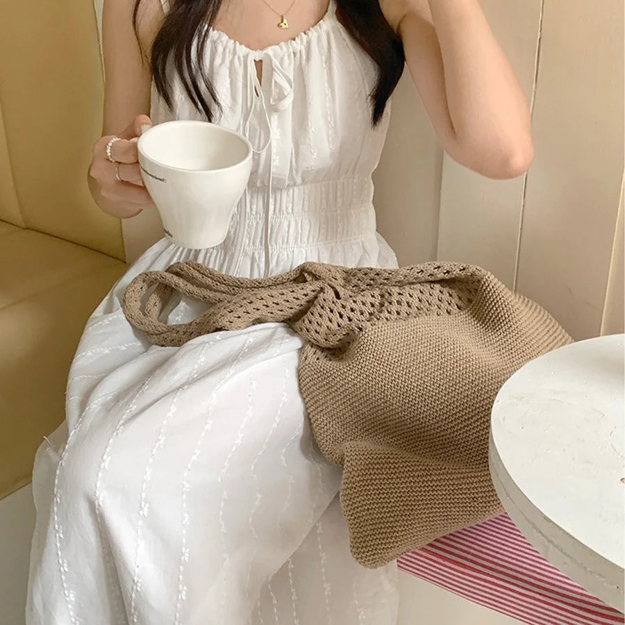 All-In-One Knitted Female Maldives Letter Woven Tote Bag Large Capacity Fashionable Women's Shoulder Bag