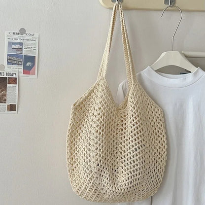 Uionen Custom Name Handmade Embroidery Hollow Knit Bag Large Woven Underarm Shoulder Bag Daily Commute Beach Bag