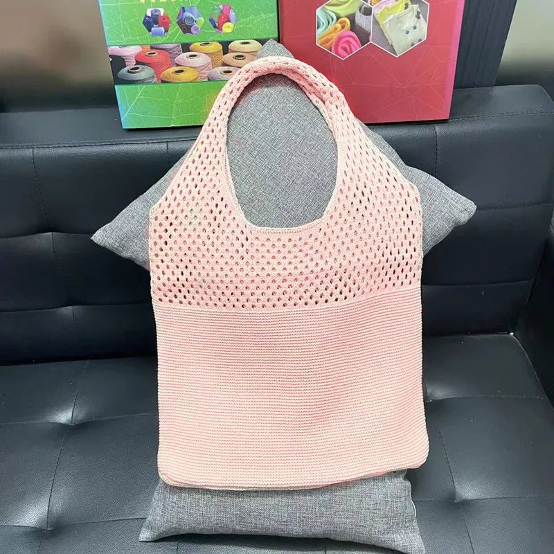 All-In-One Knitted Female Maldives Letter Woven Tote Bag Large Capacity Fashionable Women's Shoulder Bag
