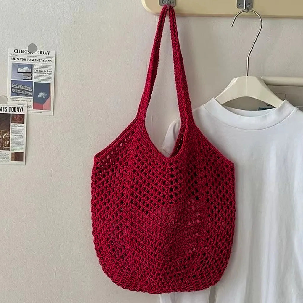 Uionen Custom Name Handmade Embroidery Hollow Knit Bag Large Woven Underarm Shoulder Bag Daily Commute Beach Bag