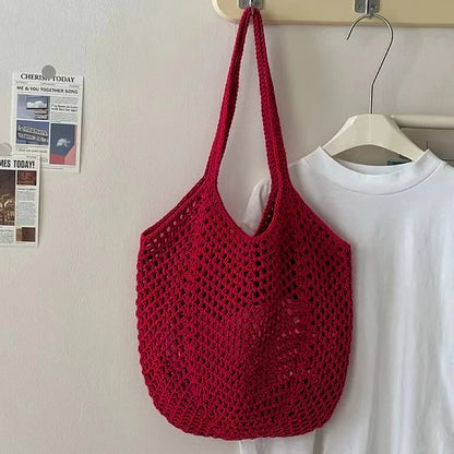 Uionen Custom Name Handmade Embroidery Hollow Knit Bag Large Woven Underarm Shoulder Bag Daily Commute Beach Bag