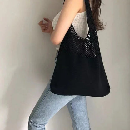 All-In-One Knitted Female Maldives Letter Woven Tote Bag Large Capacity Fashionable Women's Shoulder Bag