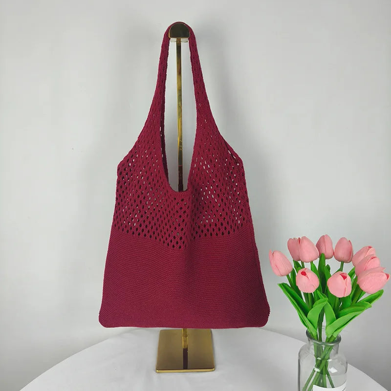 All-In-One Knitted Female Maldives Letter Woven Tote Bag Large Capacity Fashionable Women's Shoulder Bag
