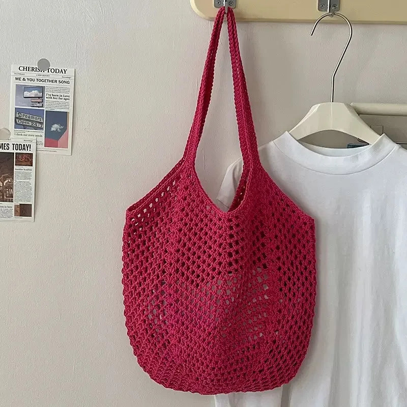 Uionen Custom Name Handmade Embroidery Hollow Knit Bag Large Woven Underarm Shoulder Bag Daily Commute Beach Bag