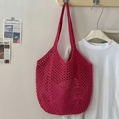 Uionen Custom Name Handmade Embroidery Hollow Knit Bag Large Woven Underarm Shoulder Bag Daily Commute Beach Bag