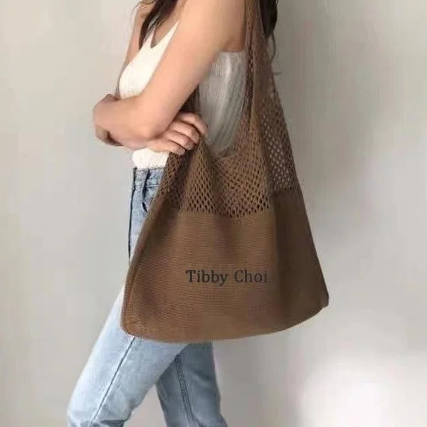 All-In-One Knitted Female Maldives Letter Woven Tote Bag Large Capacity Fashionable Women's Shoulder Bag