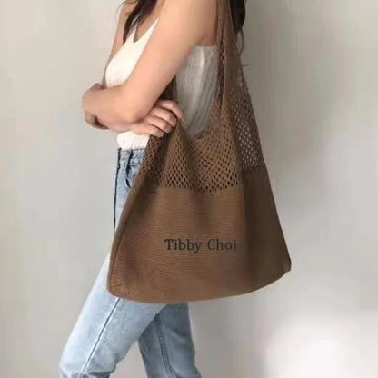 All-In-One Knitted Female Maldives Letter Woven Tote Bag Large Capacity Fashionable Women's Shoulder Bag