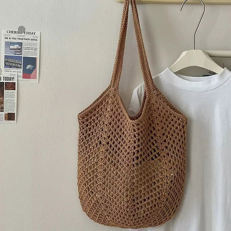 Uionen Custom Name Handmade Embroidery Hollow Knit Bag Large Woven Underarm Shoulder Bag Daily Commute Beach Bag