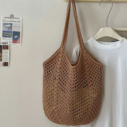 Uionen Custom Name Handmade Embroidery Hollow Knit Bag Large Woven Underarm Shoulder Bag Daily Commute Beach Bag