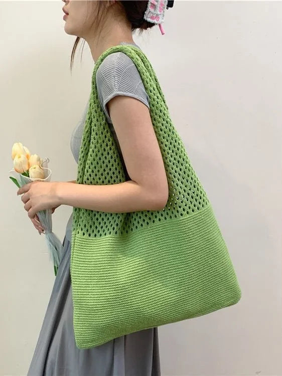 All-In-One Knitted Female Maldives Letter Woven Tote Bag Large Capacity Fashionable Women's Shoulder Bag