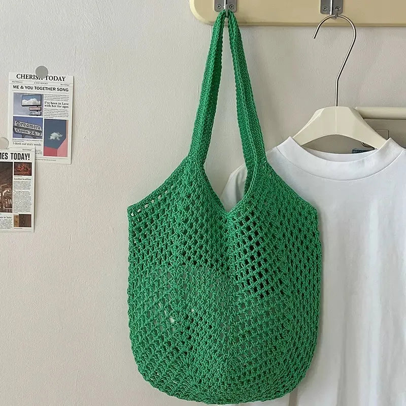 Uionen Custom Name Handmade Embroidery Hollow Knit Bag Large Woven Underarm Shoulder Bag Daily Commute Beach Bag