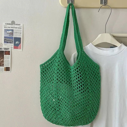 Uionen Custom Name Handmade Embroidery Hollow Knit Bag Large Woven Underarm Shoulder Bag Daily Commute Beach Bag
