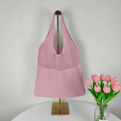 All-In-One Knitted Female Maldives Letter Woven Tote Bag Large Capacity Fashionable Women's Shoulder Bag