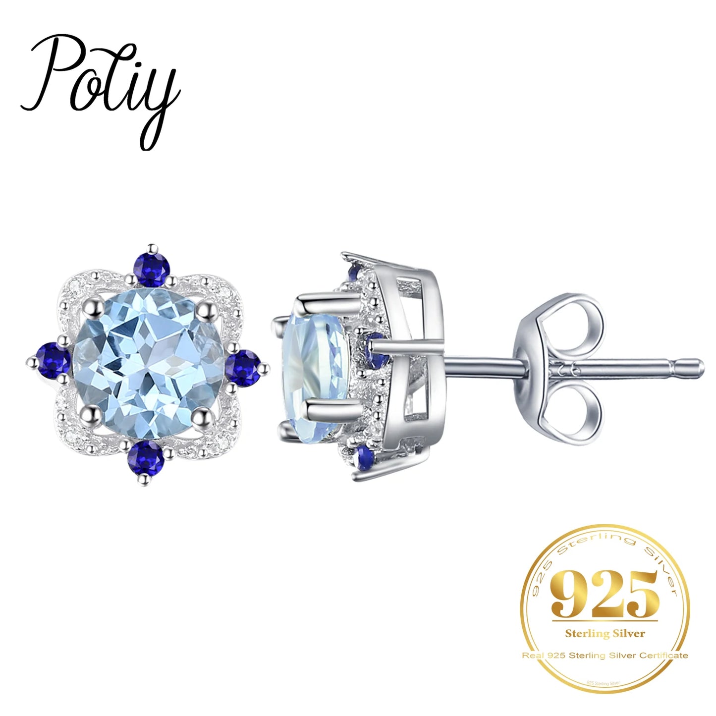 Potiy 925 sterling silver Natural Sky Blue Topa Earring for women jewellery elegant sets  retro luxury quality  valentines Gifts