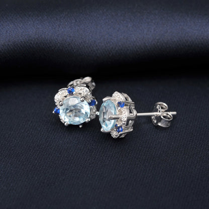 Potiy 925 sterling silver Natural Sky Blue Topa Earring for women jewellery elegant sets  retro luxury quality  valentines Gifts