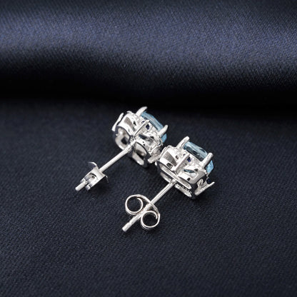 Potiy 925 sterling silver Natural Sky Blue Topa Earring for women jewellery elegant sets  retro luxury quality  valentines Gifts