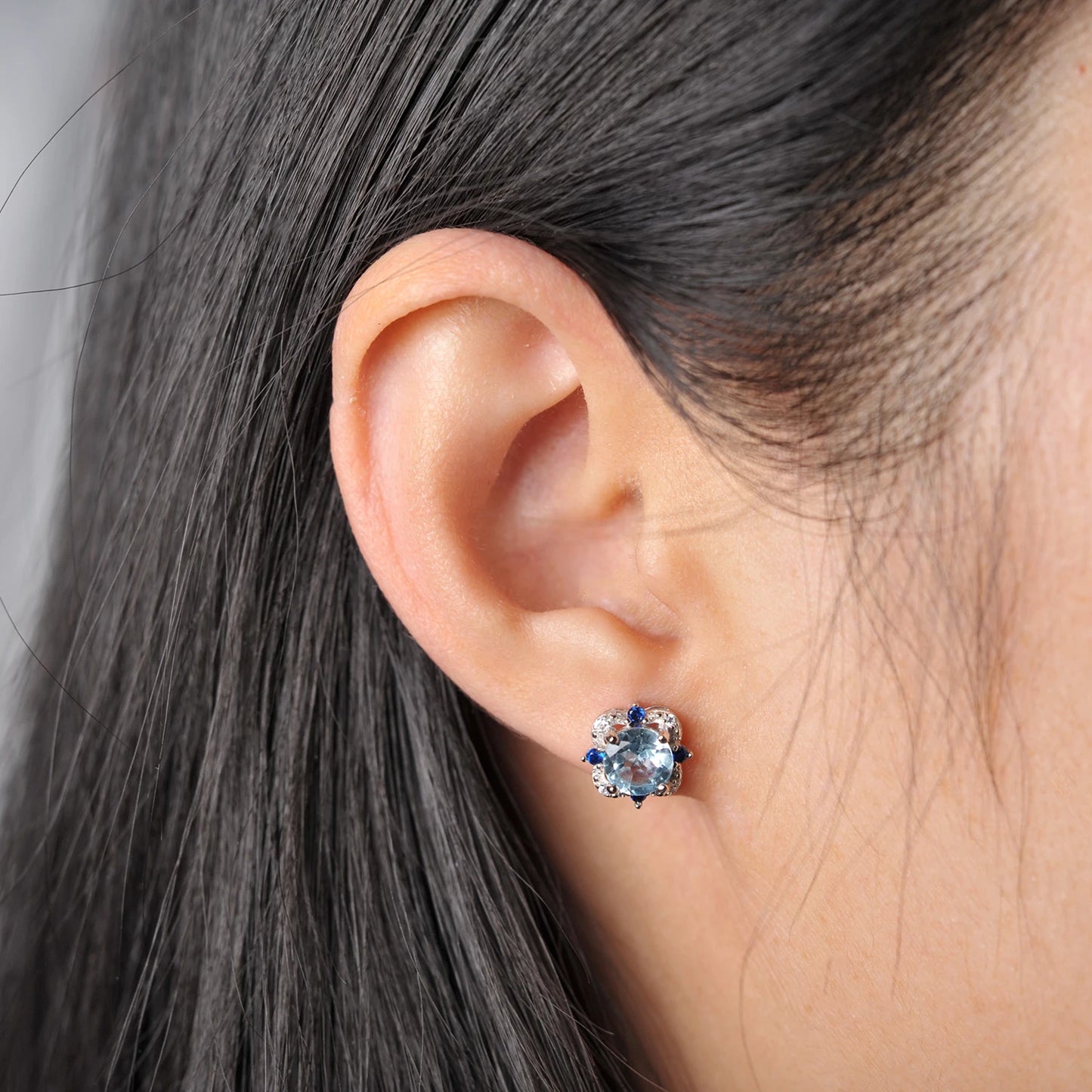 Potiy 925 sterling silver Natural Sky Blue Topa Earring for women jewellery elegant sets  retro luxury quality  valentines Gifts