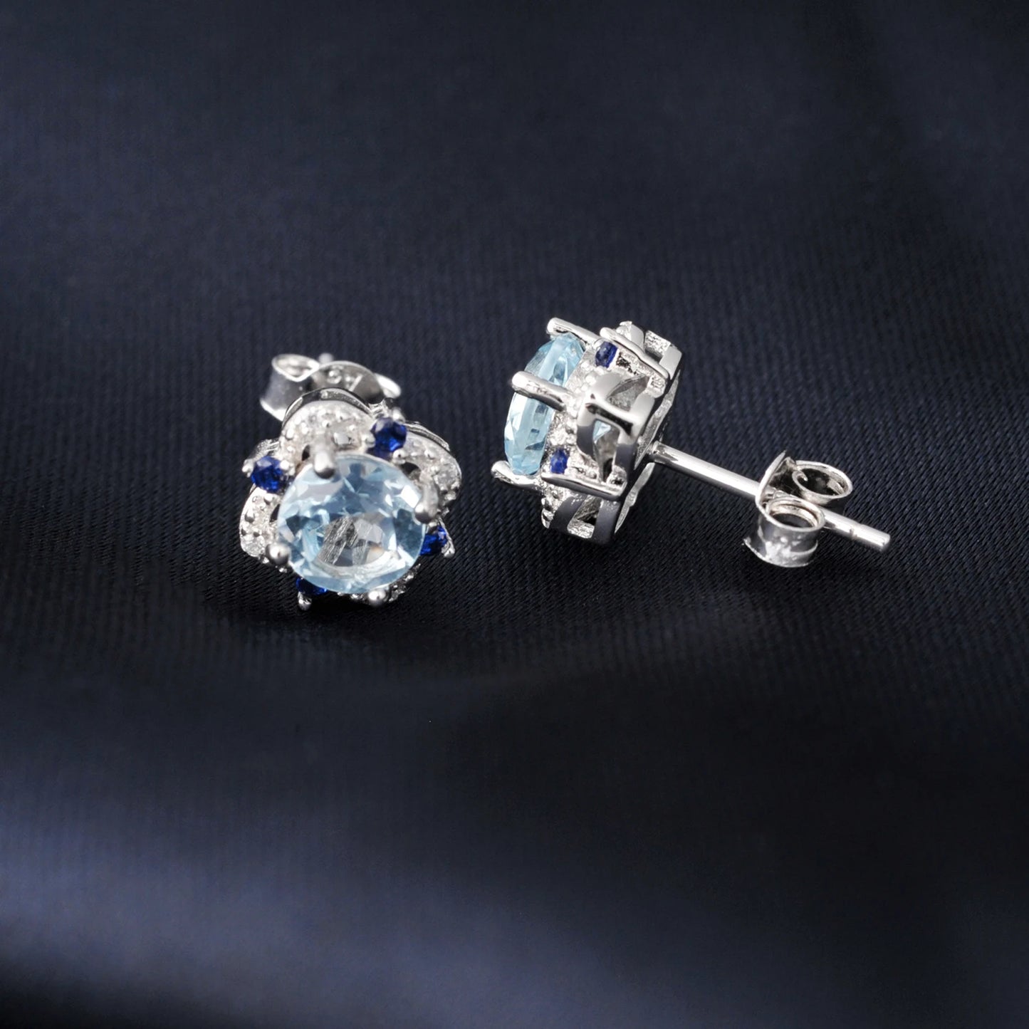 Potiy 925 sterling silver Natural Sky Blue Topa Earring for women jewellery elegant sets  retro luxury quality  valentines Gifts