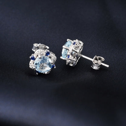 Potiy 925 sterling silver Natural Sky Blue Topa Earring for women jewellery elegant sets  retro luxury quality  valentines Gifts